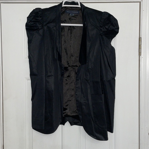 French connection open front black satin puff blazer 6 - Picture 5 of 5